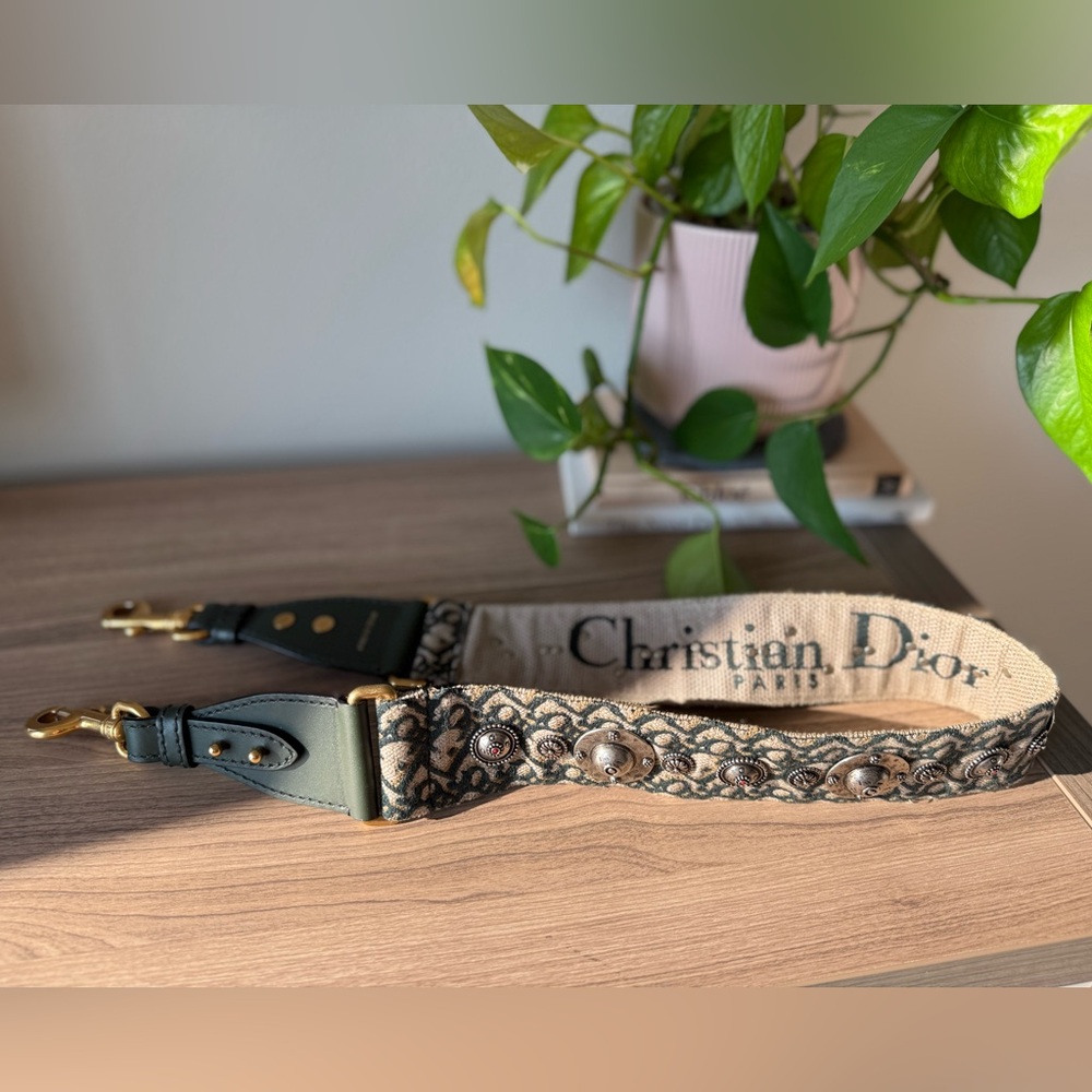Dior Oblique Studded Shoulder Strap in Forest Green